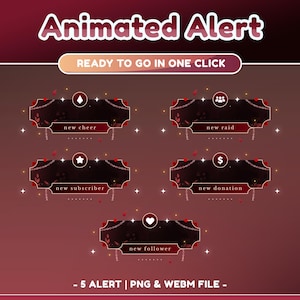 Romantic Flower Animated Stream Alert for Twitch, Youtube, Rose Flower Theme Red, Dark Color Vtuber Overlay, Mystic Stream Alert Overlay