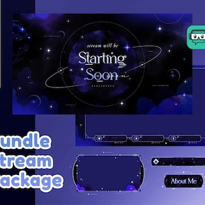 Twitch、Youtube向けCosmic Symphonyアニメーションストリームパック | ギャラクシーテーマ | アストロ | ダークカラー | パネル | オーバーレイ | かわいい | 青 | 天体
