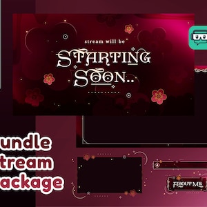 Red Blossom Animated Stream Pack for Twitch, Youtube, Japan Theme Overlay, Twitch Overlay Sakura, Panel Overlay, Twitch Cherry Blossom, Calm