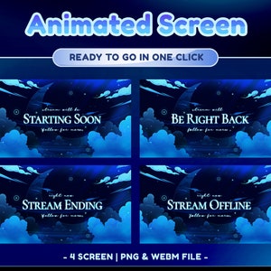 Lunar Serenity Animated Stream Screen for Twitch,Youtube | Galaxy Theme | Dark Color | Panel | Overlay | Cute | Blue | Celestial | Sky Night