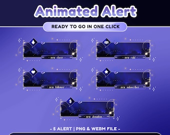 Mystic Night Animated Stream Alert for Twitch, Night Butterflies, Mystic Vibes, Floating Lights, Glowing Particles, Blue And Purple Overlay