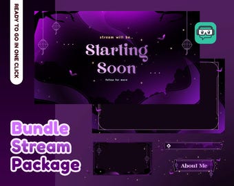 Shadowland Sanctuary Animated Stream Pack for Twitch, Youtube | Haunted Theme | Horror | Dark Color | Panel | Overlay | Cute | Purple | Bats