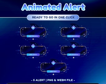 Sapphire Skyline Animated Stream Alert for Twitch, Youtube | Galaxy Theme | Astro | Dark Color | Panel | Overlay | Cute | Blue | Celestial