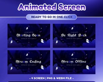 Ghostly Wings Animated Stream Screen for Twitch, Youtube, Animated Screen Blue, Dark Color, Halloween Overlay, Haunted, Scary, Ghost, Bat