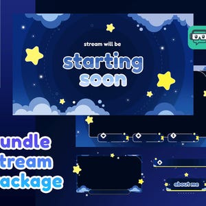 Bewölkter Himmel animierte Streamo] Overlay Paket, Overlay für Twitch Youtube, Dreamy Overlay, Cozy Stream, Cute Gaming Overlay, Blue Star Vtuber