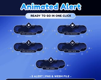 Night Dazzle Animated Stream Alert for Twitch, Kick Streamer, Blue Starry Sky, Kawaii Celestial Twitch, Pastel Night Stream, Gaming Overlay