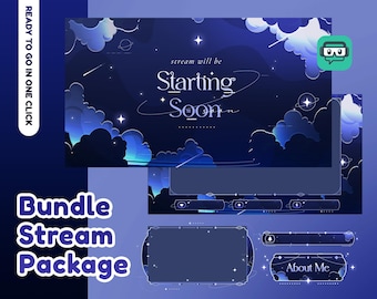 Nebula Drift Animated Stream Overlay Twitch Bundle, Night Sky Stream Overlay, Dreamy Overlay Pack, Dark Blue Cloud Animated Scene Overlay