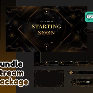 Golden Majesty Animated Stream Pack for Twitch Youtube, Twitch Overlay Black, Celestial Overlay, Panel, Transition, Alert, Dark Line Twitch
