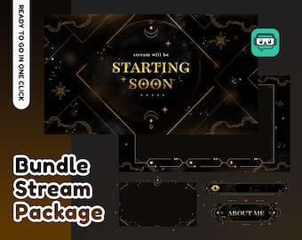 Golden Majesty Animated Stream Pack for Twitch Youtube, Twitch Overlay Black, Celestial Overlay, Panel, Transition, Alert, Dark Line Twitch