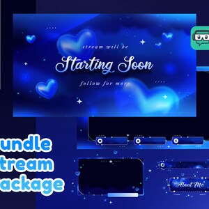 Starry Heartbeat Animated Stream Pack for Twitch,Youtube, Love Overlay, Heart Twitch, Dark Blue Theme, Animated Twitch Overlay, Alert, Panel