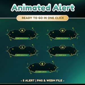 Celestial Esclipe Animated Stream Alert for Twitch, Youtube, Kick, Notification Stream, Animated Twitch Alert, Dark Green Alert Overlay