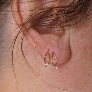 Tiny Leaf Threader Earrings in silver or 14-kt gold-filled