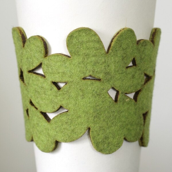 cozy/cuff - reusable cup sleeve and bracelet in light green wool felt - FREE SHIPPING