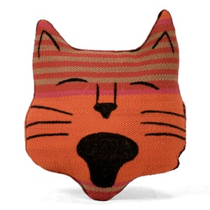 cat pillow-animal pillow-fruit striped cat head shaped pillow-cat lover gift-animal lover gift-pet lover-pink orange stripe woven cotton