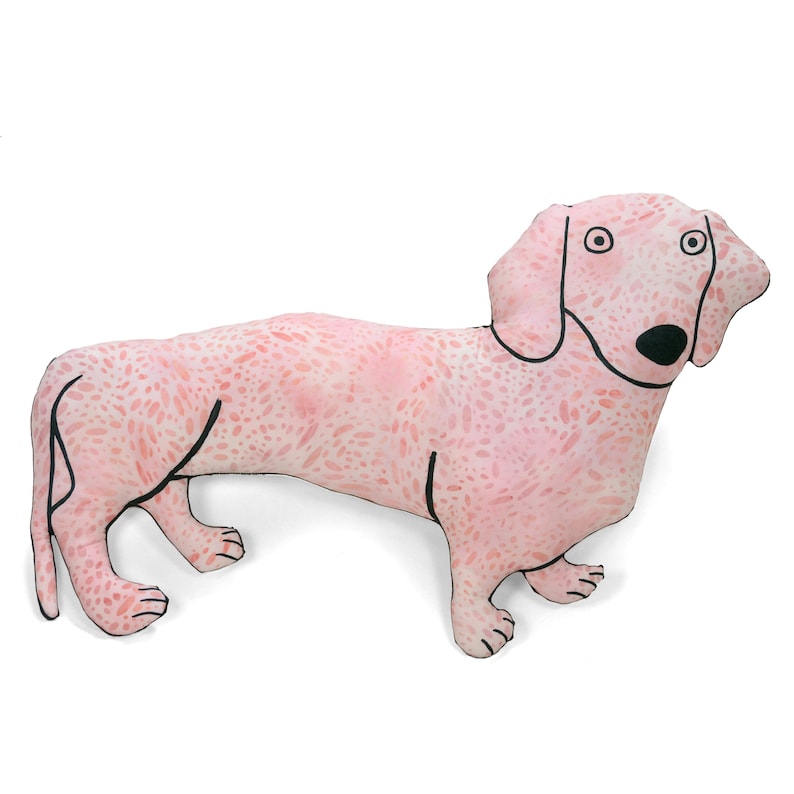 decorative pillow-dog lover gift-bigger dachshund-animal shaped pillow-pet lover-animal lover-dog shaped pillow-peach batik cotton fabric image 1