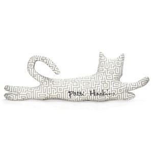 medium cat shaped pillow-kitty pillow-pet lover gift-cat lover gift-flying cat pillow-animal lover gift-cat lady-gray white geometric fabric image 2
