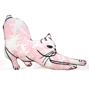 cat pillow-pet lover gift-cat lover gift-animal lover-cat mom-kitty-cat-stretching cat shaped small pillow pink white cotton toile fabric