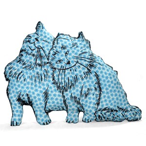 cat couple shaped extra large pillow-cat lover gift-pet lover-animal lover-wedding gift-hand drawn cat pillow-blue flowers cotton fabric