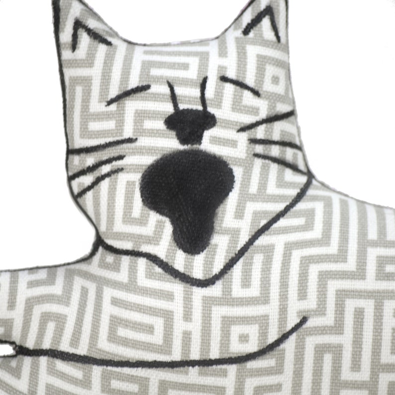 medium cat shaped pillow-kitty pillow-pet lover gift-cat lover gift-flying cat pillow-animal lover gift-cat lady-gray white geometric fabric image 3