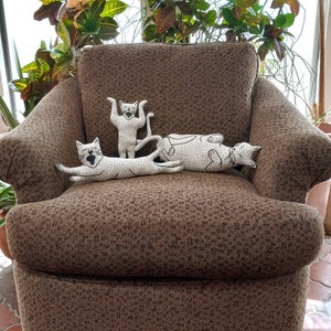 medium cat shaped pillow-kitty pillow-pet lover gift-cat lover gift-flying cat pillow-animal lover gift-cat lady-gray white geometric fabric image 4