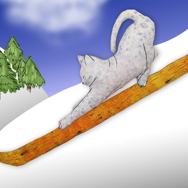 cat on ski shaped large pillow