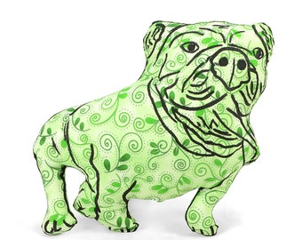 dog pillow-animal pillow-bulldog lover-dog lover gift-animal lover-pet lover-bulldog shaped medium pillow-green leaf fabric pillow