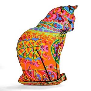 medium cat shaped pillow-cat lover gift-animal pillow-kitty throw pillow-cat mom gift-cat profile shaped medium bright paisley fabric pillow