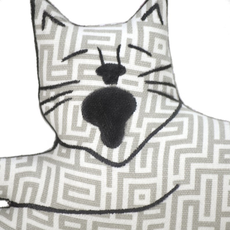 medium cat shaped pillow-kitty pillow-pet lover gift-cat lover gift-flying cat pillow-animal lover gift-cat lady-gray white geometric fabric image 7