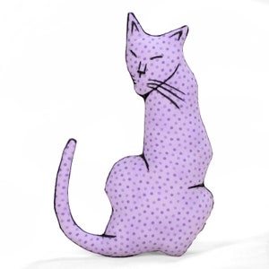 cat pillow-cat lover gift-animal pillow-cat shaped small pillow-kitty shaped pillow-pet lover gift-kitty pillow-purple dotted cotton fabric