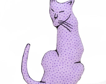 cat pillow-cat lover gift-animal pillow-cat shaped small pillow-kitty shaped pillow-pet lover gift-kitty pillow-purple dotted cotton fabric
