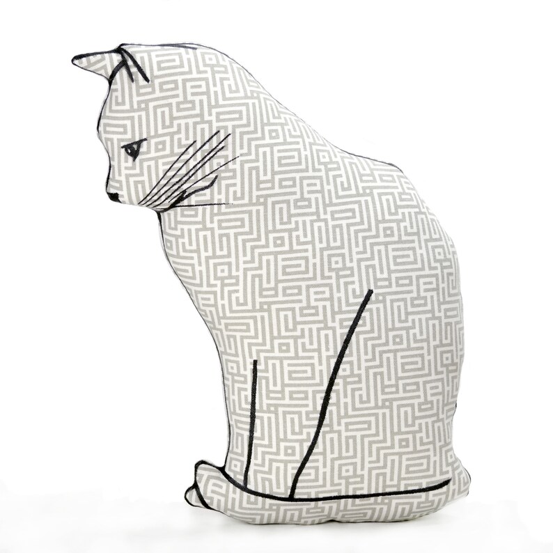 decorative pillow-cat pillow-cat lover gift-pet lover-animal pillow-cat shaped large pillow-cat profile shape-gray geometric fabric image 1