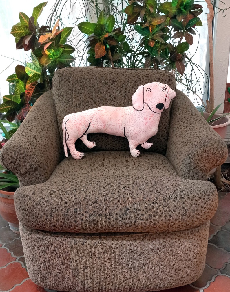 decorative pillow-dog lover gift-bigger dachshund-animal shaped pillow-pet lover-animal lover-dog shaped pillow-peach batik cotton fabric image 4