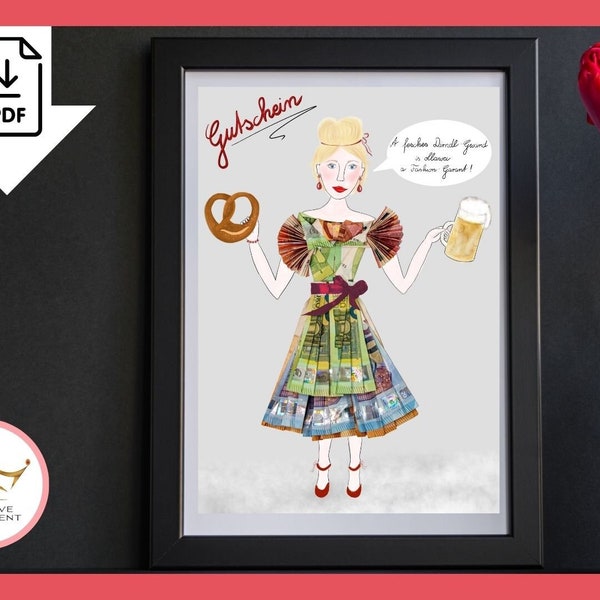 PDF printable to print yourself - voucher - cash gift - banknote dirndl - money art - group gift - mother's day gift - Oktoberfest