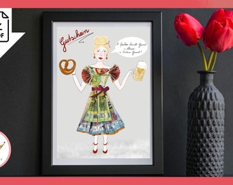 Printable PDF for self-printing - Gift certificate - Cash gift - Money dirndl - Money art - Group gift - Mother's Day gift - Oktoberfest