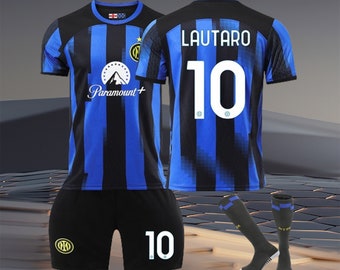Set maglia Home Inter 23/24, # 10 Lautaro, maglia da calcio e pantaloncini con set di calzini, maglia da calcio per adulti e bambini