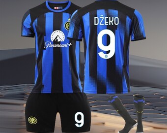 23/24 Inter Milan Home Jersey Set, #9 DZeko, Soccer Jersey And Shorts WIth Socks Set, Soccer Jersey For Adult's And Children's Size