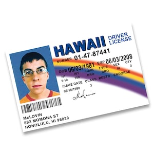 Driver license McLovin from the movie "Superbad" 86х56 мм