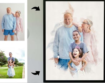 Personalised Photo Collage Watercolour – Custom Family Portrait from Multiple Photos – Mother’s Day Gift for Mum UK