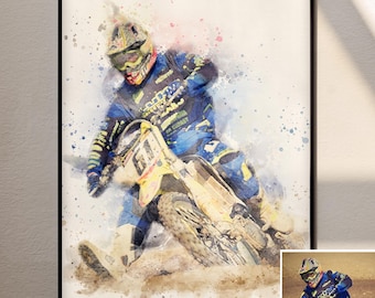 Custom Watercolour Motorcycle Portrait from Photo | Personalised Bike Art Gift | Biker Wall Art | Motorcycle Decor