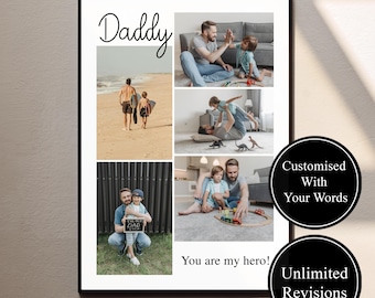 Gepersonaliseerde papa kind fotocollage, vaderdagcadeau, fotocollage print, custom Daddy Me-foto, verjaardagscadeau voor papa, vader, vader