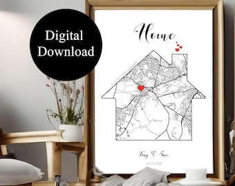 Personalised Home Map Print: Custom Housewarming Wall Art (Digital Download)