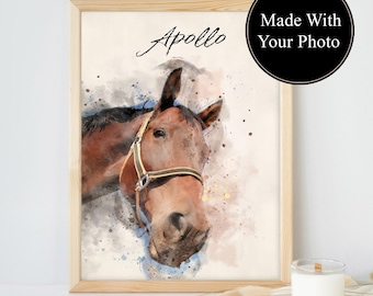 Custom Watercolour Horse Portrait: Equestrian Art, Horse and Owner Canvas