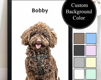 Custom Pet Portrait Cartoon Style – Digital Download, Personalized Dog Art, Pet Memorial Gift, Choose Background Color, Gift for Her