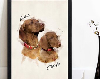 Custom Multi Pet Portrait: Personalised Pet Portrait From Photos, Dog & Cat Art, Watercolour Portrait, Gift For Pet Lover