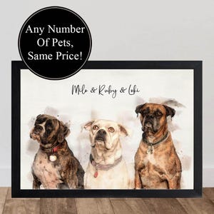 Retrato personalizado de varias mascotas a partir de una foto / Retrato grupal en acuarela de 2 o más mascotas / Impresión artística en lienzo para familia de perros y gatos