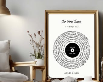 Song Lyrics Personalised Print, Custom Music Print, First Dance Print, Anniversary Gift, Valentines Day Gift, Gift For Wife Husband