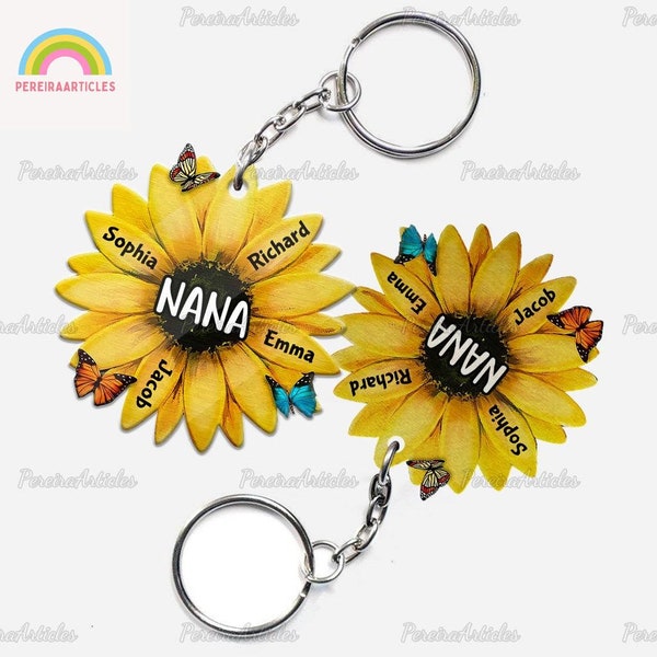 Grandma Keychain, Grandma Sunflower Keychain, Personalized Acrylic Keychain, Grandma Butterfly Keychain, Gift for GrandMa, Mothers Day Gift