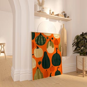Moderne minimalistische Kürbis Halloween Kunstdruck, Herbst Kürbis Wandkunst, Herbst Halloween Wohnung Dekor, Boho Prints, abstraktes Herbst Poster
