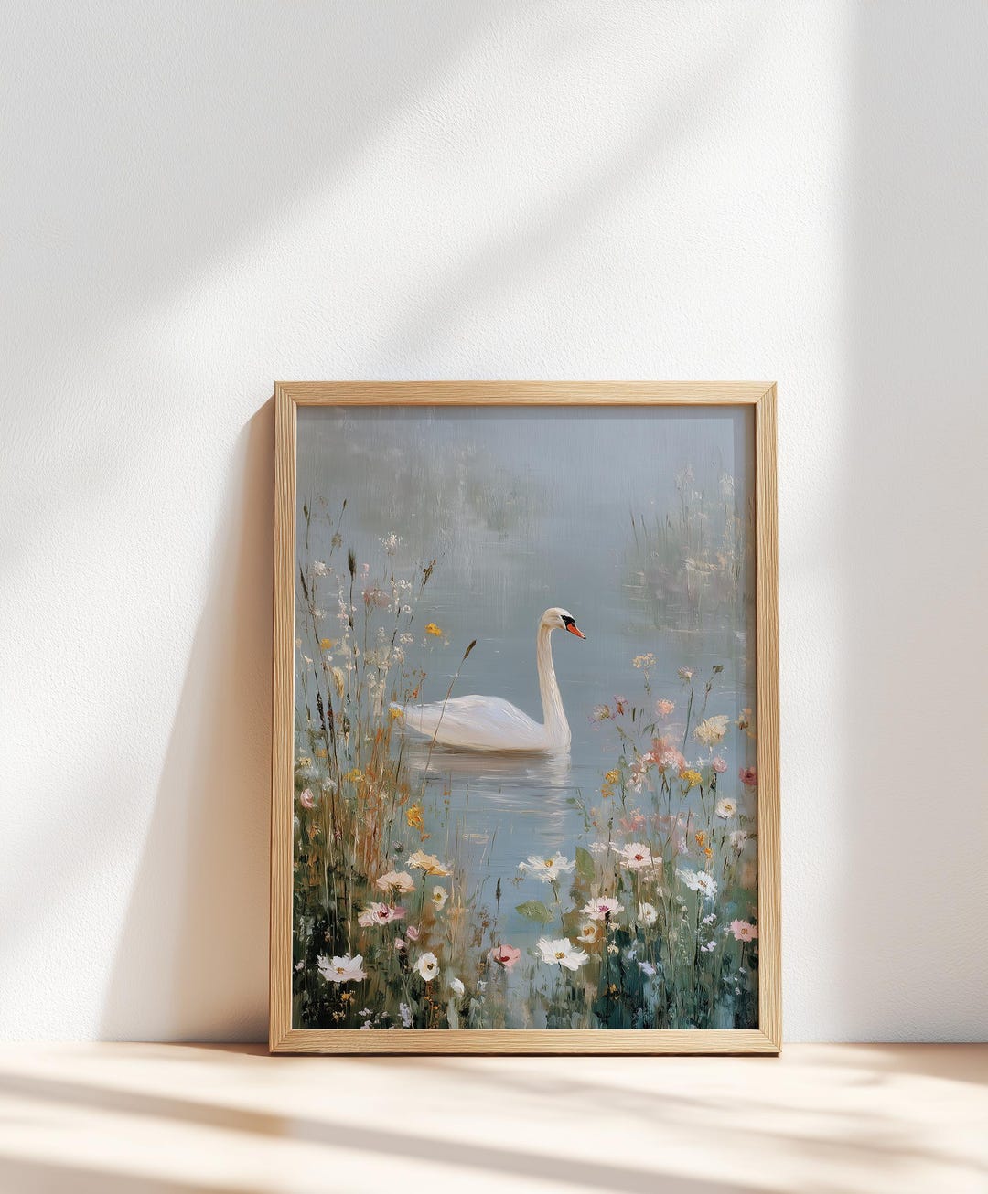 Swan Lake Wall Art Print | Romantic Swan Painting | Floral Nature Art ...
