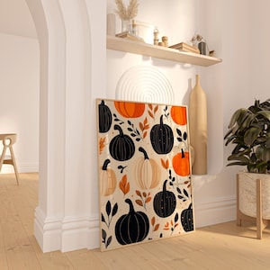 Moderne minimalistische Kürbis Halloween Kunstdruck, Herbst Kürbis Wandkunst, Herbst Halloween Wohnung Dekor, Boho Prints, abstraktes Herbst Poster